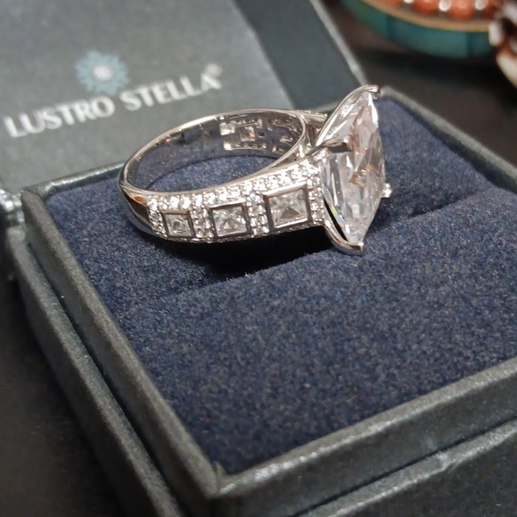 Lustro Stella Finest CZ Ring in Platinum Over Sterling Silver 14.85 ctw Size 8 - Picture 3 of 3